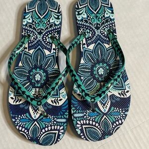 Vera Bradley Teal and Navy Floral Patterned Sandals Womans size 9/10